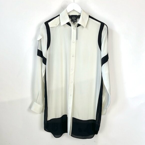 McQ Alexander McQueen Ivory and Black Two-Tone Buttoned Blouse - Picture 1 of 12